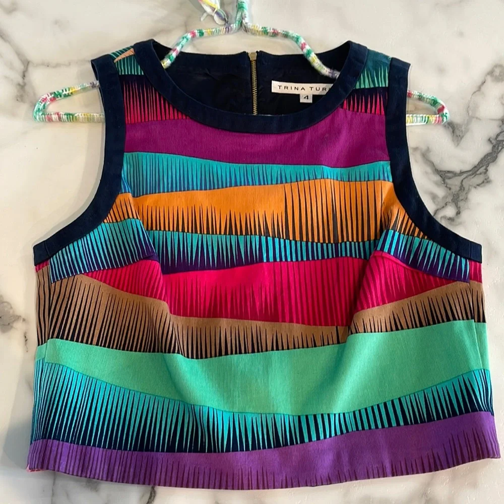 Trina Turk Multicolor Striped Crop Top Collaboration with Anthropologie - Picture 1 of 6